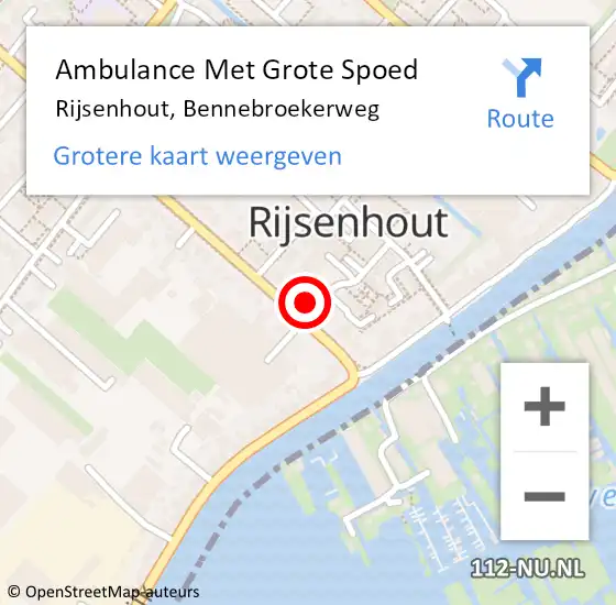 Locatie op kaart van de 112 melding: Ambulance Met Grote Spoed Naar Rijsenhout, Bennebroekerweg op 11 november 2024 02:59