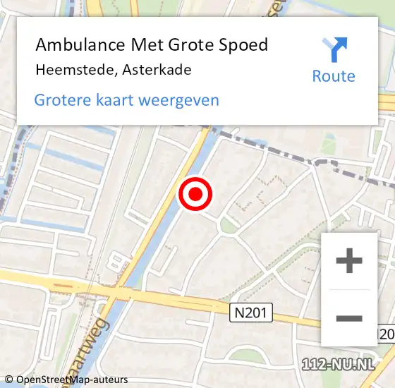 Locatie op kaart van de 112 melding: Ambulance Met Grote Spoed Naar Heemstede, Asterkade op 11 november 2024 03:12