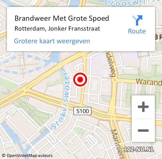 Locatie op kaart van de 112 melding: Brandweer Met Grote Spoed Naar Rotterdam, Jonker Fransstraat op 11 november 2024 03:24