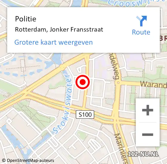 Locatie op kaart van de 112 melding: Politie Rotterdam, Jonker Fransstraat op 11 november 2024 03:51