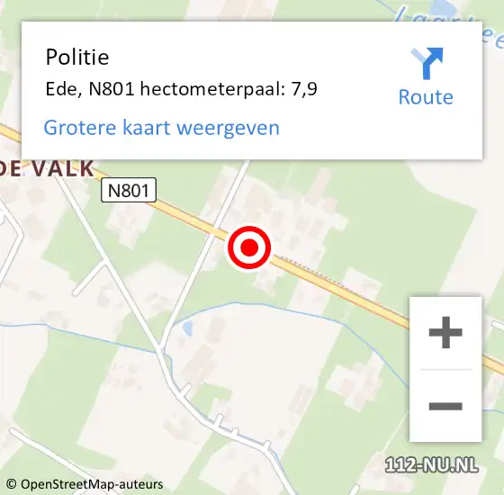 Locatie op kaart van de 112 melding: Politie Ede, N801 hectometerpaal: 7,9 op 11 november 2024 05:40