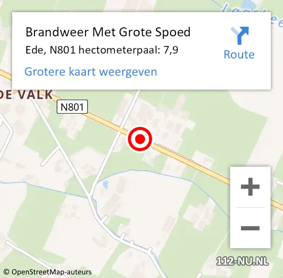 Locatie op kaart van de 112 melding: Brandweer Met Grote Spoed Naar Ede, N801 hectometerpaal: 7,9 op 11 november 2024 05:41