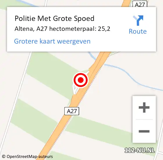 Locatie op kaart van de 112 melding: Politie Met Grote Spoed Naar Altena, A27 hectometerpaal: 25,2 op 11 november 2024 05:45