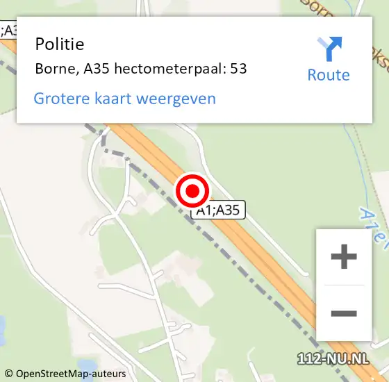 Locatie op kaart van de 112 melding: Politie Borne, A35 hectometerpaal: 53 op 11 november 2024 06:31