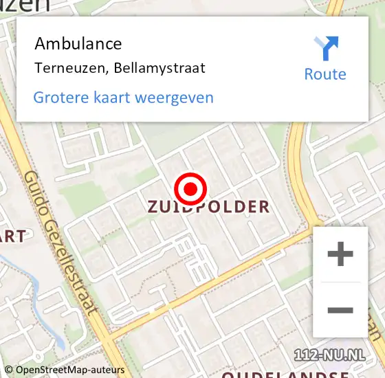 Locatie op kaart van de 112 melding: Ambulance Terneuzen, Bellamystraat op 11 november 2024 06:38