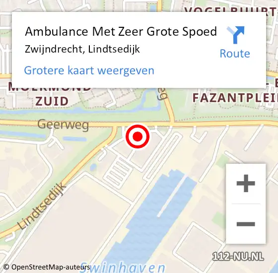 Locatie op kaart van de 112 melding: Ambulance Met Zeer Grote Spoed Naar Zwijndrecht, Lindtsedijk op 11 november 2024 07:07