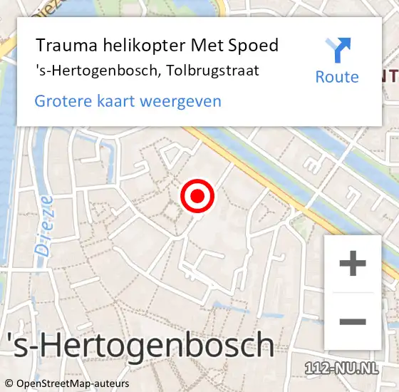 Locatie op kaart van de 112 melding: Trauma helikopter Met Spoed Naar 's-Hertogenbosch, Tolbrugstraat op 11 november 2024 07:48