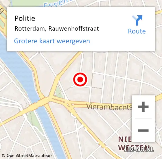 Locatie op kaart van de 112 melding: Politie Rotterdam, Rauwenhoffstraat op 11 november 2024 07:54