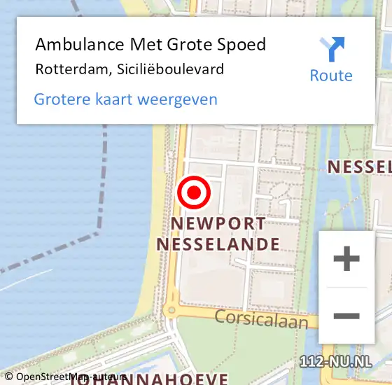 Locatie op kaart van de 112 melding: Ambulance Met Grote Spoed Naar Rotterdam, Siciliëboulevard op 11 november 2024 07:55