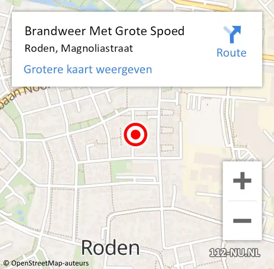 Locatie op kaart van de 112 melding: Brandweer Met Grote Spoed Naar Roden, Magnoliastraat op 11 november 2024 08:04