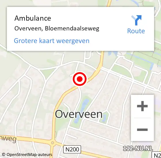 Locatie op kaart van de 112 melding: Ambulance Overveen, Bloemendaalseweg op 11 november 2024 08:10