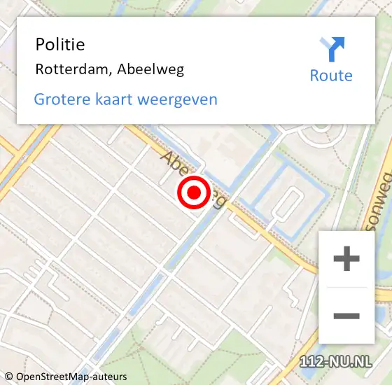 Locatie op kaart van de 112 melding: Politie Rotterdam, Abeelweg op 11 november 2024 08:41