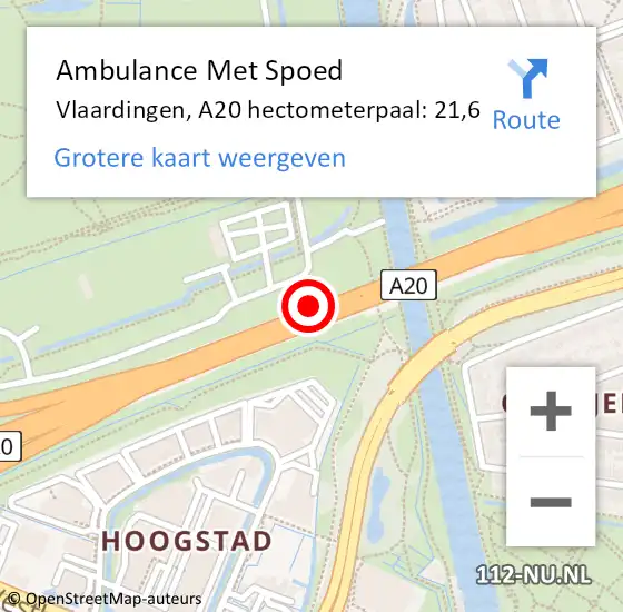 Locatie op kaart van de 112 melding: Ambulance Met Spoed Naar Vlaardingen, A20 hectometerpaal: 21,6 op 11 november 2024 08:42