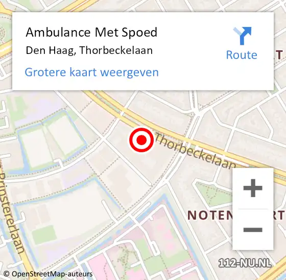 Locatie op kaart van de 112 melding: Ambulance Met Spoed Naar Den Haag, Thorbeckelaan op 11 november 2024 08:43