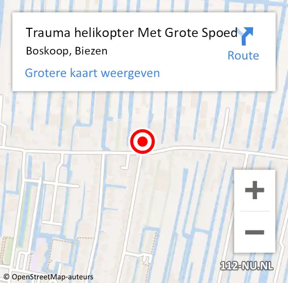 Locatie op kaart van de 112 melding: Trauma helikopter Met Grote Spoed Naar Boskoop, Biezen op 11 november 2024 08:53