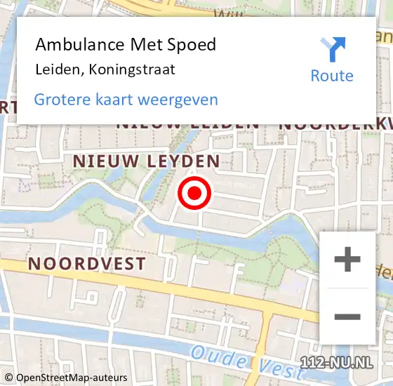 Locatie op kaart van de 112 melding: Ambulance Met Spoed Naar Leiden, Koningstraat op 11 november 2024 09:05