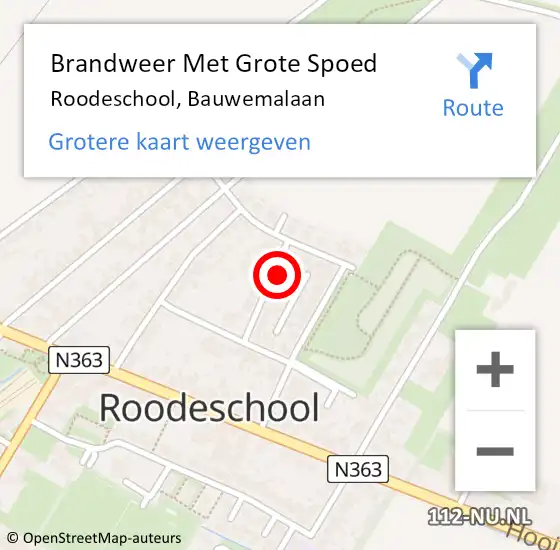 Locatie op kaart van de 112 melding: Brandweer Met Grote Spoed Naar Roodeschool, Bauwemalaan op 11 november 2024 09:27