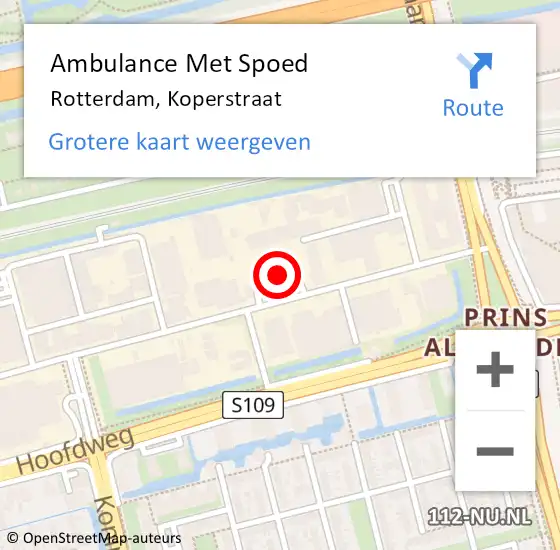 Locatie op kaart van de 112 melding: Ambulance Met Spoed Naar Rotterdam, Koperstraat op 11 november 2024 10:04