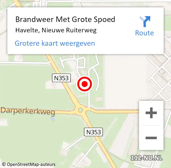 Locatie op kaart van de 112 melding: Brandweer Met Grote Spoed Naar Havelte, Nieuwe Ruiterweg op 11 november 2024 10:06