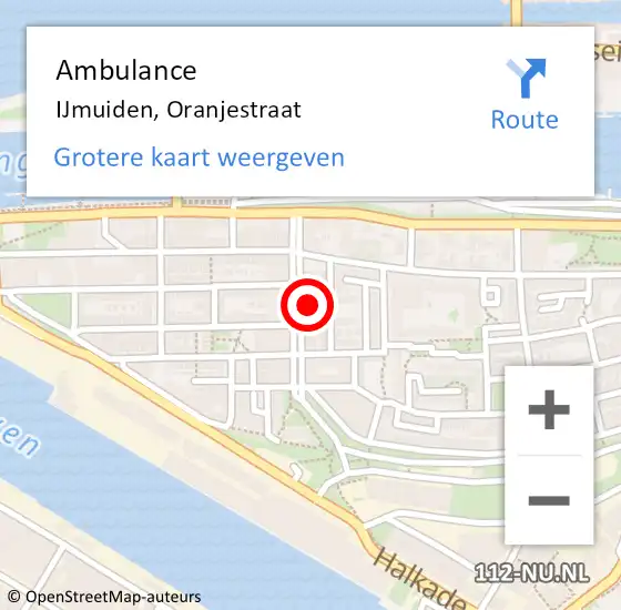 Locatie op kaart van de 112 melding: Ambulance IJmuiden, Oranjestraat op 11 november 2024 10:18