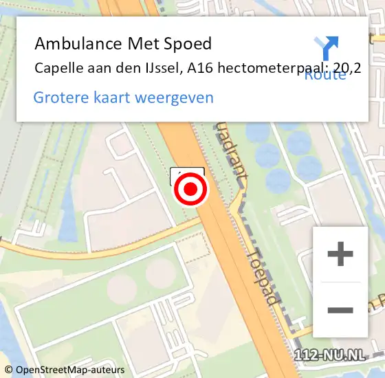 Locatie op kaart van de 112 melding: Ambulance Met Spoed Naar Capelle aan den IJssel, A16 hectometerpaal: 20,2 op 11 november 2024 10:30