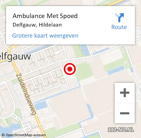 Locatie op kaart van de 112 melding: Ambulance Met Spoed Naar Delfgauw, Hildelaan op 11 november 2024 10:35