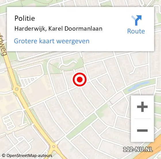 Locatie op kaart van de 112 melding: Politie Harderwijk, Karel Doormanlaan op 11 november 2024 10:40