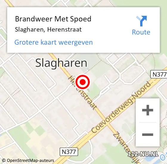 Locatie op kaart van de 112 melding: Brandweer Met Spoed Naar Slagharen, Herenstraat op 11 november 2024 10:58