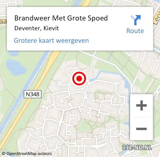 Locatie op kaart van de 112 melding: Brandweer Met Grote Spoed Naar Deventer, Kievit op 11 november 2024 10:59