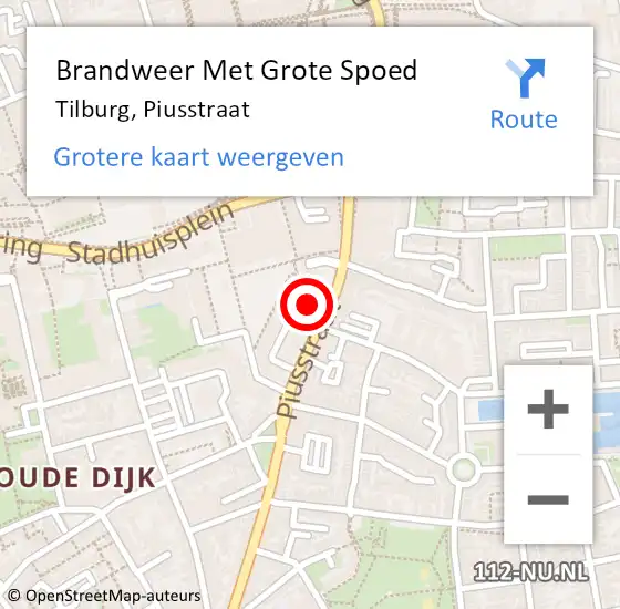 Locatie op kaart van de 112 melding: Brandweer Met Grote Spoed Naar Tilburg, Piusstraat op 11 november 2024 11:01