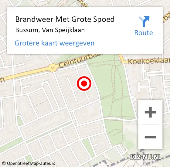 Locatie op kaart van de 112 melding: Brandweer Met Grote Spoed Naar Bussum, Van Speijklaan op 11 november 2024 11:01