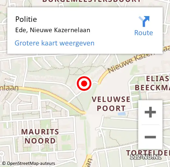 Locatie op kaart van de 112 melding: Politie Ede, Nieuwe Kazernelaan op 11 november 2024 11:25