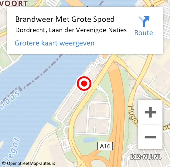 Locatie op kaart van de 112 melding: Brandweer Met Grote Spoed Naar Dordrecht, Laan der Verenigde Naties op 11 november 2024 11:48