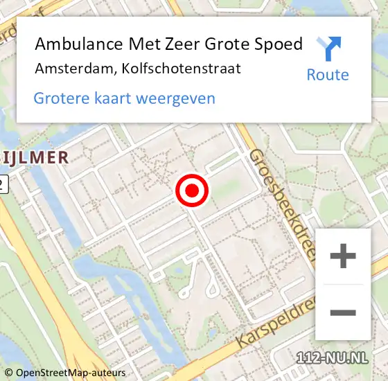 Locatie op kaart van de 112 melding: Ambulance Met Zeer Grote Spoed Naar Amsterdam, Kolfschotenstraat op 11 november 2024 12:03