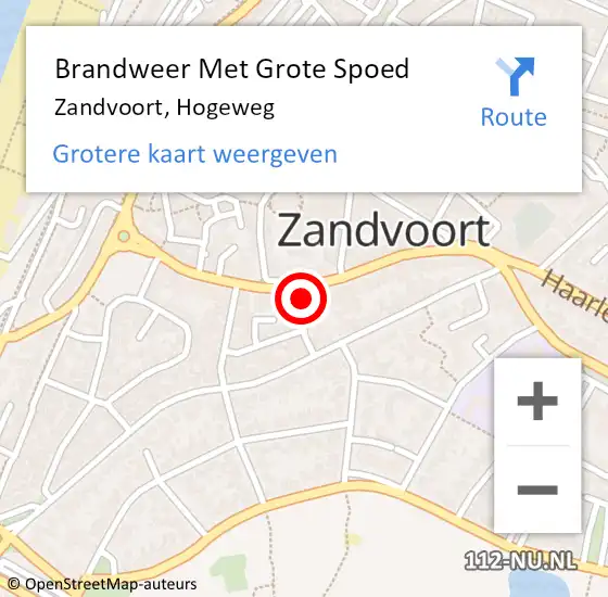 Locatie op kaart van de 112 melding: Brandweer Met Grote Spoed Naar Zandvoort, Hogeweg op 11 november 2024 12:04