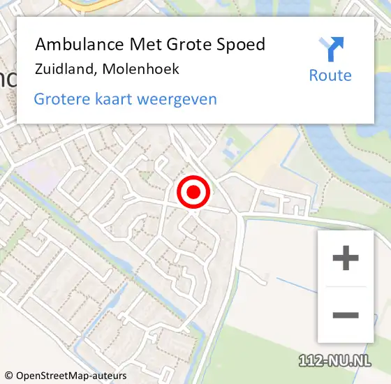 Locatie op kaart van de 112 melding: Ambulance Met Grote Spoed Naar Zuidland, Molenhoek op 11 november 2024 12:08