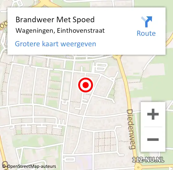 Locatie op kaart van de 112 melding: Brandweer Met Spoed Naar Wageningen, Einthovenstraat op 11 november 2024 12:52