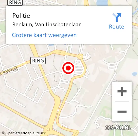 Locatie op kaart van de 112 melding: Politie Renkum, Van Linschotenlaan op 11 november 2024 13:05