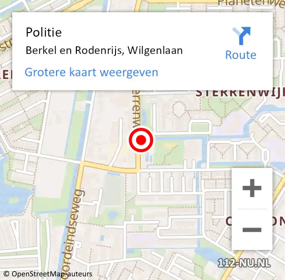 Locatie op kaart van de 112 melding: Politie Berkel en Rodenrijs, Wilgenlaan op 11 november 2024 13:07