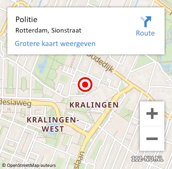 Locatie op kaart van de 112 melding: Politie Rotterdam, Sionstraat op 11 november 2024 13:08