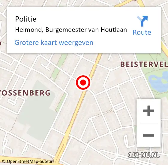 Locatie op kaart van de 112 melding: Politie Helmond, Burgemeester van Houtlaan op 11 november 2024 13:40