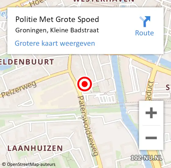 Locatie op kaart van de 112 melding: Politie Met Grote Spoed Naar Groningen, Kleine Badstraat op 11 november 2024 13:49