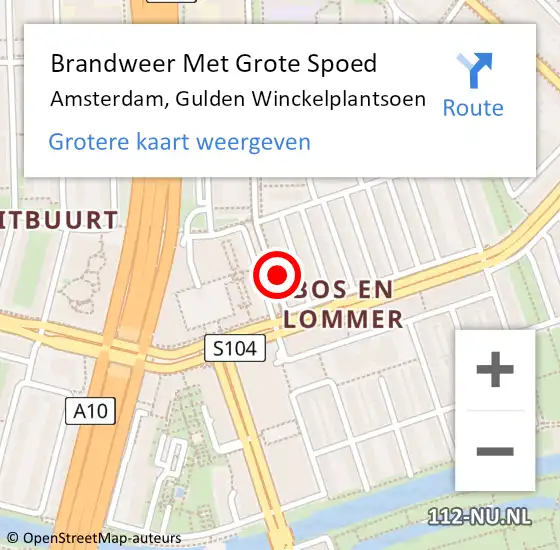 Locatie op kaart van de 112 melding: Brandweer Met Grote Spoed Naar Amsterdam, Gulden Winckelplantsoen op 11 november 2024 13:56