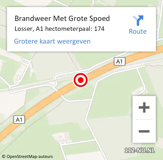 Locatie op kaart van de 112 melding: Brandweer Met Grote Spoed Naar Losser, A1 hectometerpaal: 174 op 11 november 2024 14:04