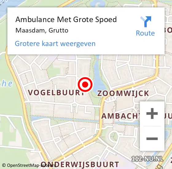 Locatie op kaart van de 112 melding: Ambulance Met Grote Spoed Naar Maasdam, Grutto op 11 november 2024 14:12