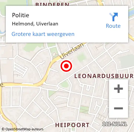 Locatie op kaart van de 112 melding: Politie Helmond, Uiverlaan op 11 november 2024 14:18