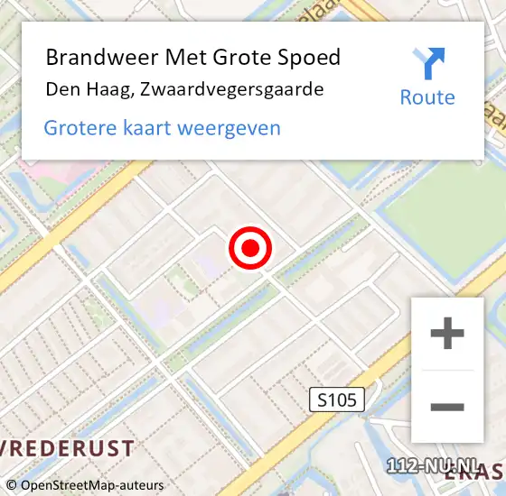 Locatie op kaart van de 112 melding: Brandweer Met Grote Spoed Naar Den Haag, Zwaardvegersgaarde op 11 november 2024 14:42