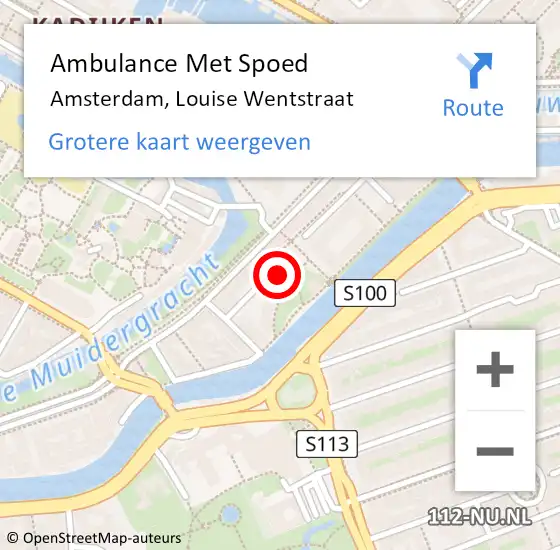 Locatie op kaart van de 112 melding: Ambulance Met Spoed Naar Amsterdam, Louise Wentstraat op 11 november 2024 14:42