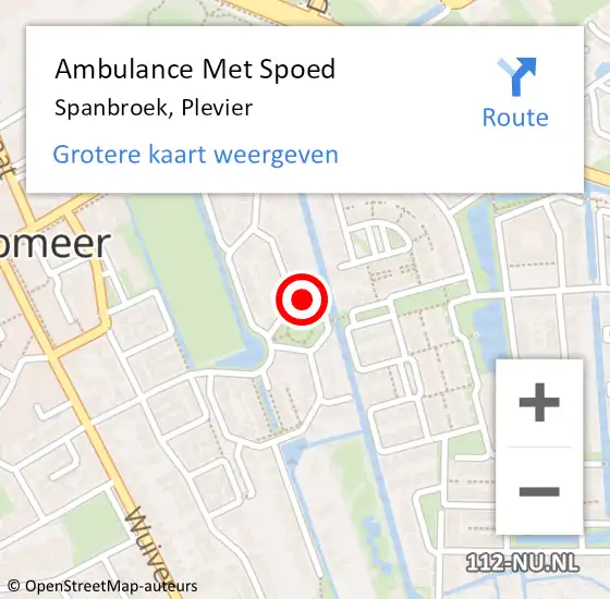 Locatie op kaart van de 112 melding: Ambulance Met Spoed Naar Spanbroek, Plevier op 11 november 2024 14:57