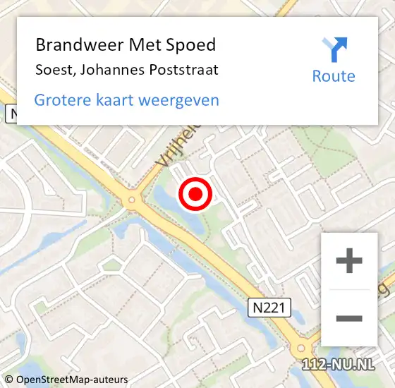 Locatie op kaart van de 112 melding: Brandweer Met Spoed Naar Soest, Johannes Poststraat op 11 november 2024 14:58